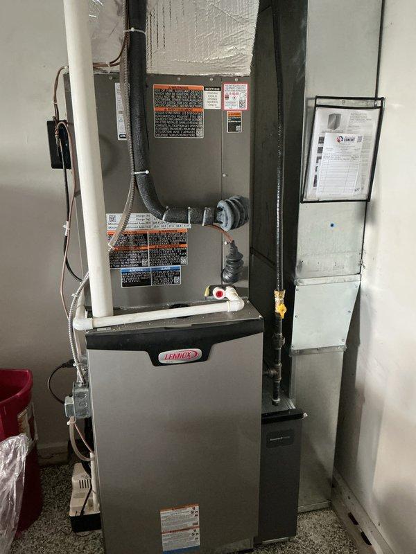 Completed annual cooling maintenance on Lennox HVAC system. Performed comprehensive inspection of air handler and furnace assembly, verified proper operation of all components, checked refrigerant levels and electrical connections, and installed new 20x25x4 air filter. Confirmed ecobee thermostat programming and system is cooling effectively to setpoint with all safety controls functioning properly.