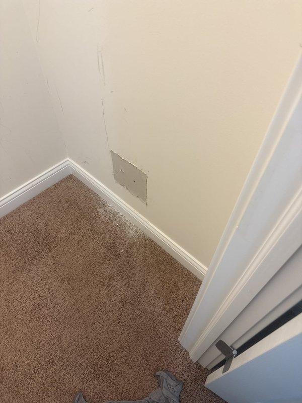 Conducted on-site assessment for plumbing piping estimate in residential property. Documented existing access panel locations, wall-mounted fixtures, and cable routing pathways to determine optimal pipe installation routes and identify potential obstacles for proposed plumbing work.