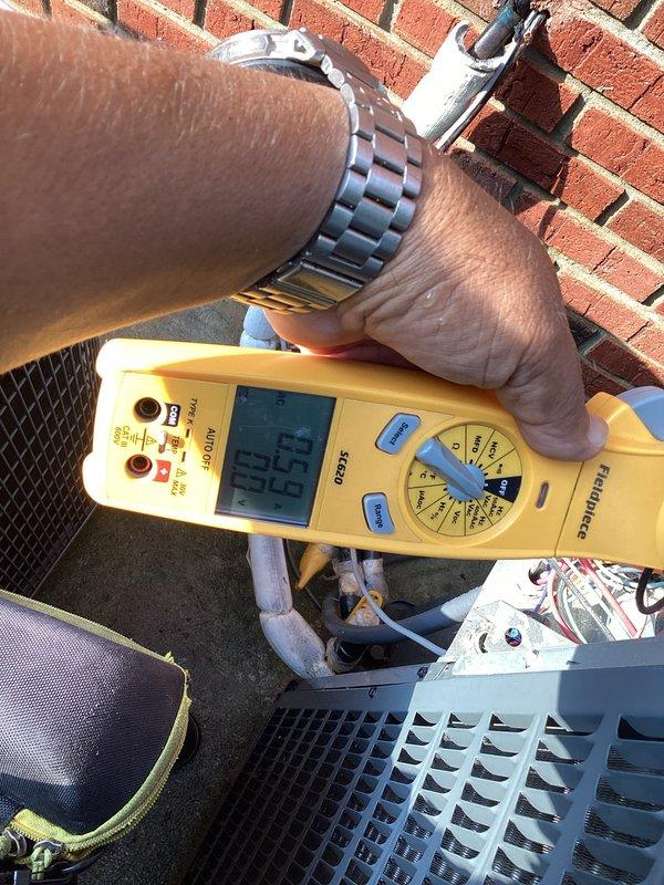 Completed basic monthly maintenance on two cooling systems. Replaced included air filters (16x20x1 and 20x20x1) and verified electrical readings on outdoor condensing unit, which showed normal operating voltage and frequency. Customer provided their own 20x20x4 filter for installation.