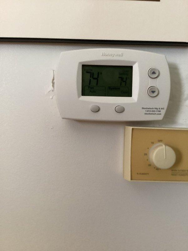Completed cooling maintenance on residential air conditioning system. Performed comprehensive inspection of outdoor condensing unit and indoor components, verified thermostat operation at 74 degrees, and assessed system performance. Unit operational with renewal contract active through September 2026.