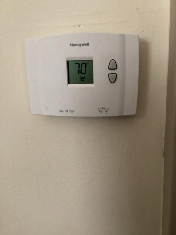 Responded to customer concern regarding inadequate cooling performance from air conditioning system. Performed comprehensive system inspection of HVAC equipment including thermostat operation, furnace/air handler unit, and associated ductwork. Verified thermostat was functioning properly and set to cooling mode at 70°F. Inspected indoor air handler unit and confirmed proper airflow through supply ducts. System components appeared to be in operational condition with no visible defects or immediate concerns noted during visual inspection.