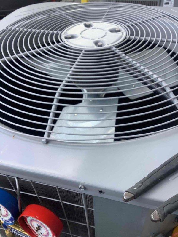 Responded to no-cooling call on outdoor air conditioning unit. Upon arrival, found unit completely inoperative with severely corroded copper refrigerant line showing extensive oxidation and deterioration from prolonged moisture exposure. Connected manifold gauges to diagnose system pressures and assess refrigerant circuit integrity. Identified failed refrigerant line as primary cause of system failure requiring replacement to restore operation.