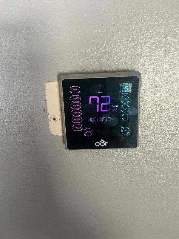 # HVAC Maintenance Summary

Performed routine Comfort Care maintenance on residential cooling system as part of monthly recurring service agreement. Completed comprehensive inspection of indoor and outdoor equipment, verified thermostat operation showing proper temperature control at 72°F with hold function active, and assessed overall system performance. Customer to provide their own 20x20x4 filter as this size is not included in the standard maintenance package.

# Detailed Service Report

Conducted scheduled monthly Comfort Care maintenance visit on residential cooling system. Upon arrival, initiated comprehensive system evaluation beginning with indoor components and thermostat functionality assessment.

**Indoor Equipment Inspection:**
Verified thermostat operation and settings. Unit displayed proper temperature reading of 72°F with hold function engaged. Confirmed all thermostat controls responsive, including fan settings, schedule programming buttons (wake, away, home, sleep), a