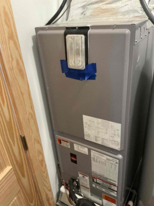 Completed basic monthly cooling maintenance visit on residential HVAC system. Performed standard inspection of outdoor condensing unit and indoor air handler, verified operational status of all components, and documented equipment condition through photographic records. Filter size remains to be determined for future service visits.