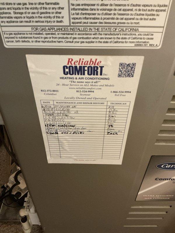 Completed preventative maintenance cooling tune-ups on two Carrier HVAC systems per account agreement. Performed comprehensive inspections, verified system operations, recorded service history on equipment labels, and confirmed proper thermostat functionality with Lennox control displaying accurate temperature readings and system communication.