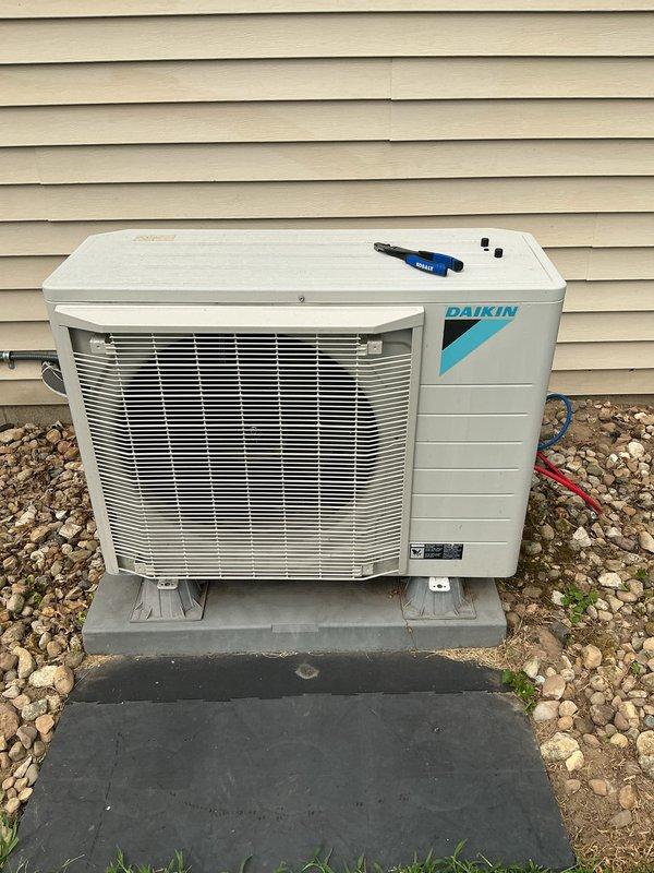 Completed monthly Comfort Care maintenance on Daikin cooling system, including comprehensive inspection of outdoor condenser unit and indoor air handling components. Verified system operation, checked refrigerant lines, and documented current air filter status (20x20x4 MERV 11 filter marked with next service date). All equipment found operating within normal parameters with no deficiencies noted.