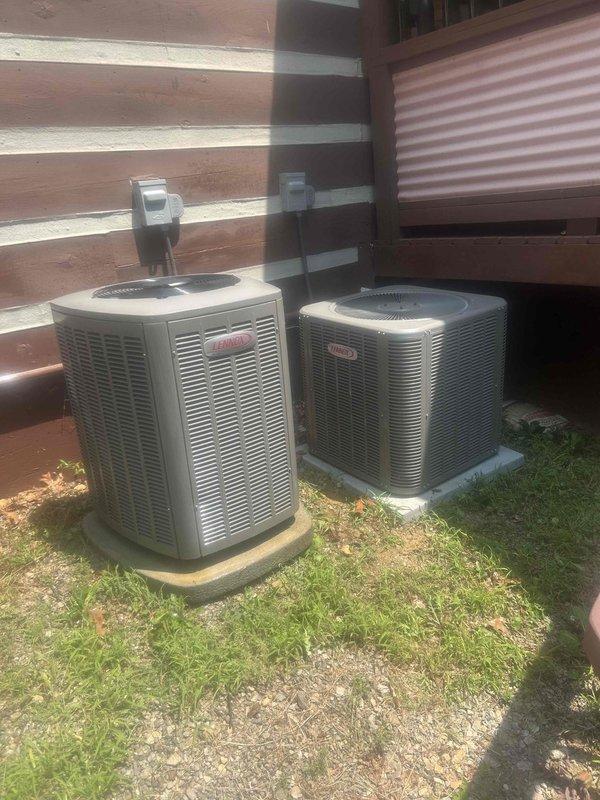 Completed preventive maintenance on dual Lennox cooling systems as part of comprehensive care renewal program. Performed full system inspections on both outdoor condenser units, verified proper operation of Lennox digital thermostat controlling second floor zone, checked refrigerant levels, cleaned condenser coils, inspected electrical connections and contactors, tested capacitors, and confirmed both systems operating within manufacturer specifications. Customer requires 16x25x4 filter which was not included with this maintenance visit.