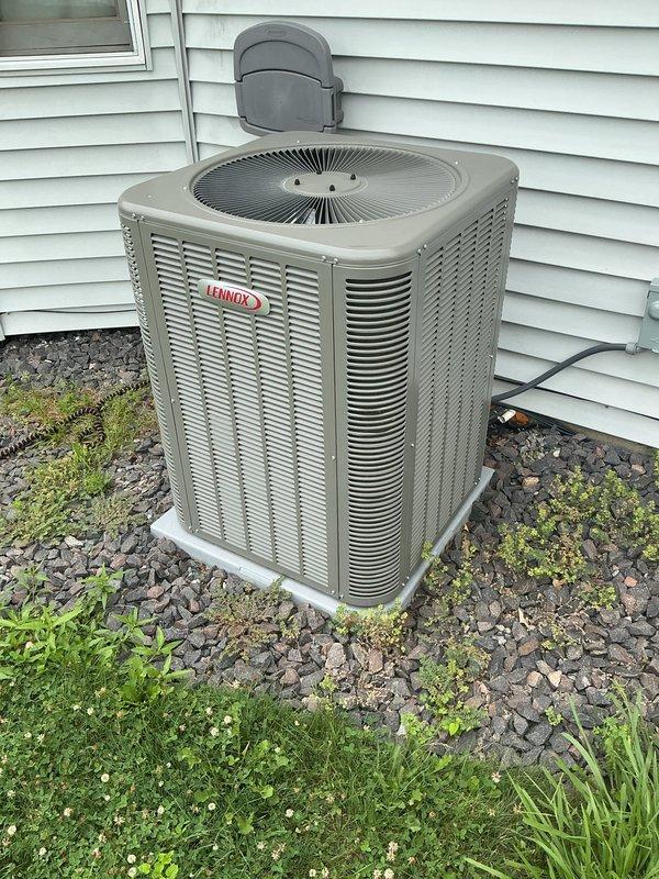 Completed annual cooling maintenance on Lennox outdoor condensing unit. Performed comprehensive system inspection including condenser coil examination, electrical connections check, refrigerant level assessment, and operational testing of all cooling components. Unit operating within normal parameters with no deficiencies noted; system ready for cooling season.