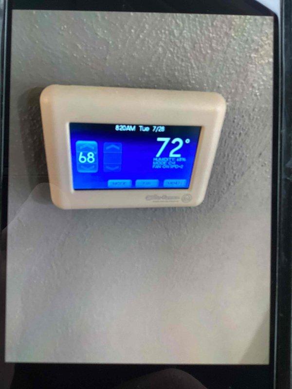 Completed basic monthly cooling maintenance on residential HVAC system. Replaced 28x20x2 air filter, inspected equipment components including condensing unit and verified thermostat operation showing system in heating mode at 72°F setpoint. All equipment found operating within normal parameters with no deficiencies noted.