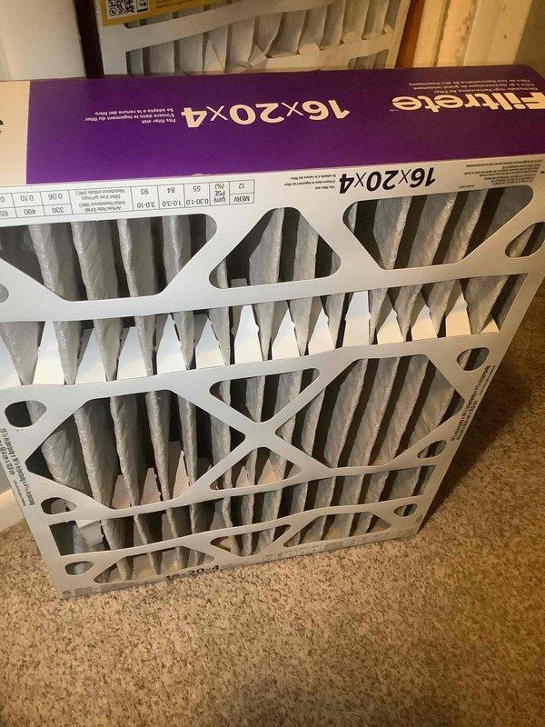 Responded to complaint of system not keeping up with cooling demand. Performed diagnostic evaluation of air conditioning system including airflow assessment and outdoor unit performance testing. Installed new Filtrete 16x20x4 air filter to improve system airflow and efficiency, and conducted operational measurements on condensing unit which showed 44.8-degree reading during testing.