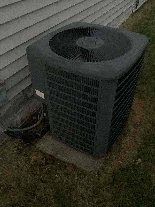 Responded to customer inquiries regarding their residential HVAC system, which consists of a gas furnace located in the basement utility area and an outdoor condensing unit. Documented current system configuration through photographic records showing the furnace with attached flexible ductwork and copper refrigerant lines, as well as the exterior condenser unit positioned on a concrete pad adjacent to the structure. Provided technical information and addressed questions to ensure customer understanding of their heating and cooling equipment.