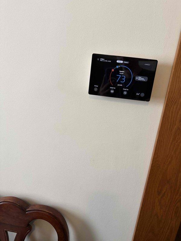Completed full HVAC system installation consisting of new Lennox air conditioning unit and gas furnace. Installed and programmed digital thermostat with touchscreen interface, configured for cooling operation with remote access capabilities. All equipment tested and verified operational, system ready for service.