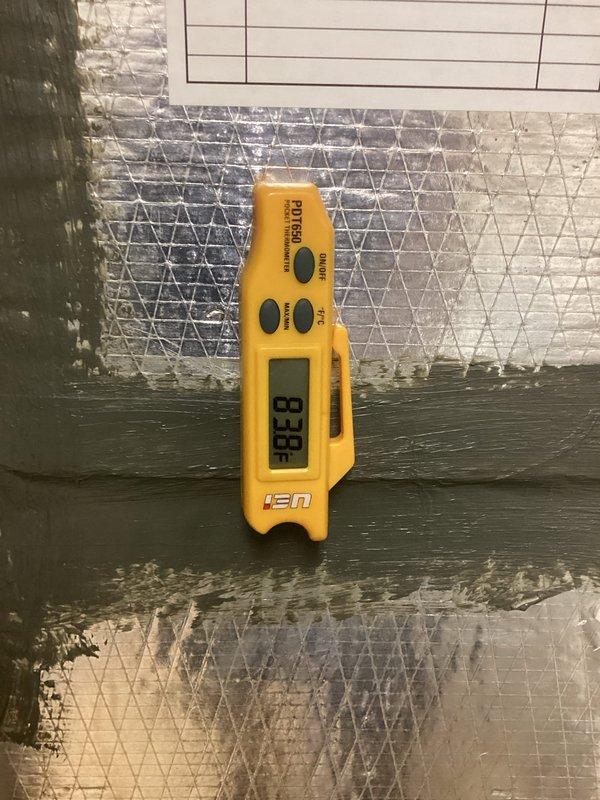 Replaced defective blower motor in HVAC system under prepaid service agreement. Verified proper system operation with supply air temperature reading of 83.8°F and return air temperature of 65.9°F, confirming adequate temperature differential and restored airflow throughout the system.