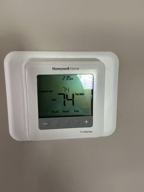 Completed routine maintenance on one-year-old heating and air conditioning system. Performed comprehensive AC tune-up with no issues found. System operating properly with thermostat functioning correctly in cooling mode at time of service.