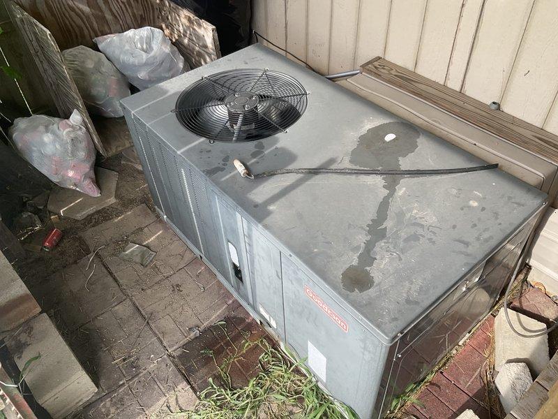 Responded to cooling system estimate for aging Goodman package unit experiencing critically low R-22 refrigerant levels. Added refrigerant charge to restore immediate cooling functionality and provide temporary relief. Recommended complete heat pump replacement to improve energy efficiency and reduce utility costs, as continued R-22 service is increasingly cost-prohibitive due to refrigerant phase-out and system age.