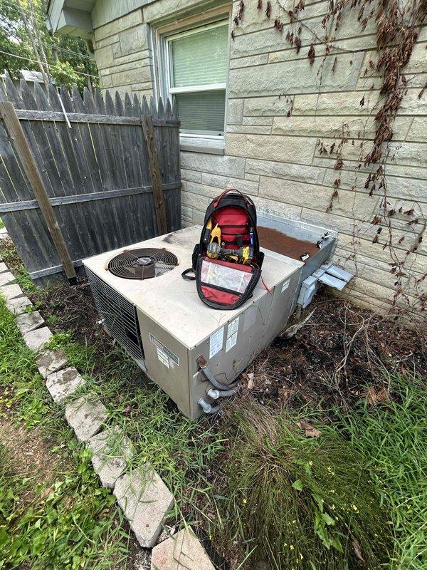 Responded to no cooling complaint on residential air conditioning system. Upon arrival, confirmed indoor airflow present, evaporator coil clear of frost, and capacitor previously replaced. Performed diagnostic evaluation of outdoor condensing unit and electrical control components, including inspection of HEATCRAFT relay module and associated wiring connections. Documented system conditions and control panel configuration for further troubleshooting of cooling deficiency.