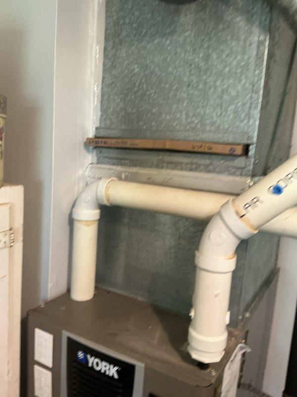 Completed basic monthly cooling maintenance on York air handler system. Performed routine inspection of unit components, verified proper operation of blower assembly, checked condensate drain lines and PVC piping for blockages, and replaced 16x20x1 air filter per service agreement. All system components operating within normal parameters with no issues identified during this preventive maintenance visit.
