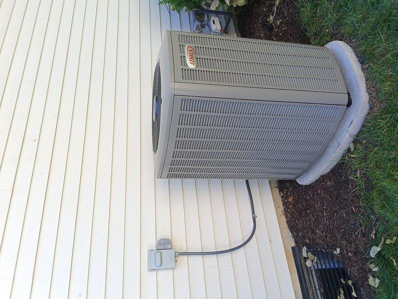 Completed full HVAC system installation including Lennox air conditioning condensing unit and gas furnace. Installed outdoor condenser unit on wooden platform against exterior wall with proper clearances, ran electrical conduit and connected to dedicated disconnect switch. Completed all refrigerant line connections, electrical hookups, and system startup procedures. All equipment tested and operational, meeting manufacturer specifications.