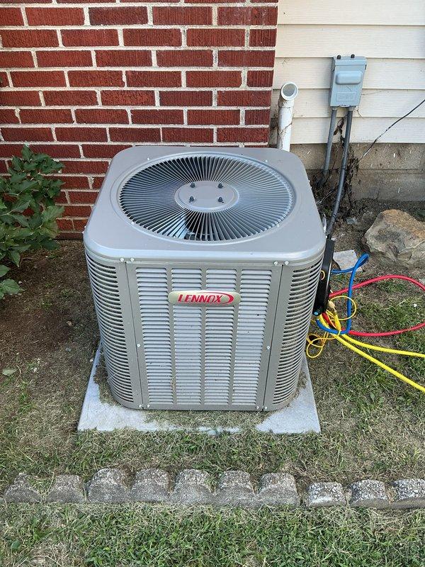 Performed comprehensive cooling maintenance on Lennox condensing unit and air handler system. Inspected outdoor unit including condenser coils, fan operation, and refrigerant line connections; verified electrical disconnect and conduit installation. Evaluated indoor air handler components including control board, blower assembly, and electrical connections. All wiring harnesses and safety controls found secure and operational. System operating within normal parameters upon completion of maintenance protocol.