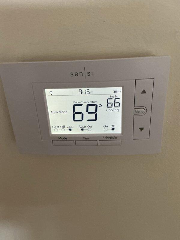 Completed monthly basic cooling maintenance on three HVAC systems. Performed standard inspection procedures including checking thermostat operation and system performance on all units. All systems operating within normal parameters with thermostats displaying proper temperature readings and responding correctly to cooling commands.