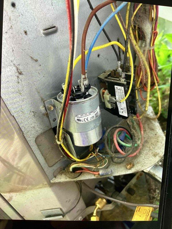 Responded to service call for heat pump continuously running with thermostat set at 78-80 degrees. Performed system inspection and diagnostics on outdoor unit, inspecting capacitor, contactor, and electrical connections. Evaluated air filter condition, which showed significant dust accumulation with visible airflow patterns indicating restricted airflow that could contribute to extended run times and reduced system efficiency.