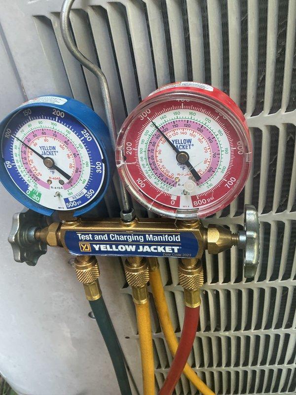 Completed comprehensive cooling maintenance on Carrier HVAC system. Performed standard CCC protocol including system diagnostics, refrigerant pressure testing using manifold gauges, and operational verification. Customer requires 20x25x4 filter which was not included with this service visit. All components operating within normal parameters upon completion.