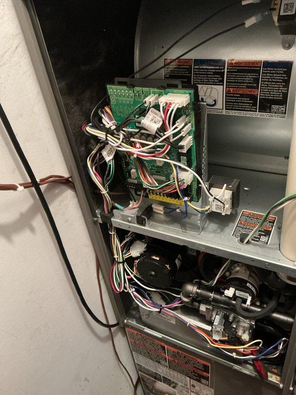 Completed annual basic cooling maintenance visit on residential HVAC system. Performed comprehensive inspection of air handler unit, including examination of electronic control boards, wiring connections, and internal components. Verified proper operation of all electrical connections and motor assemblies. Measured and documented supply air temperature at floor register to confirm adequate cooling performance. All system components found operating within normal parameters, with control board connections and wiring harnesses secure and functioning properly.