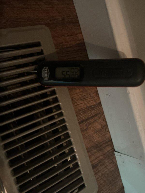 Completed annual cooling system maintenance visit. Verified system operation with supply air temperature measuring 52.08°F at floor register. Confirmed thermostat functioning properly in cooling mode with setpoint at 73°F and system maintaining scheduled hold settings. Replaced 20x20x4 air filter as included with active service agreement.