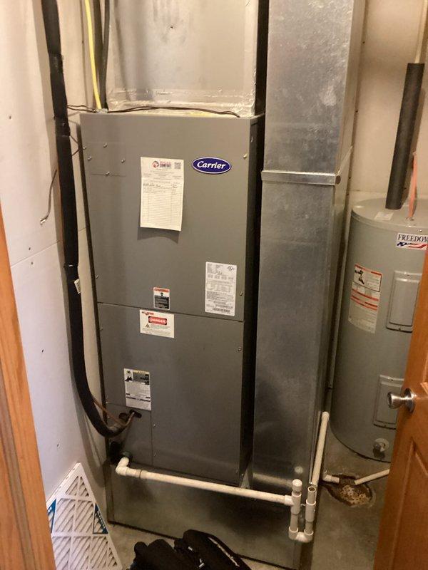Completed basic monthly maintenance service on residential Carrier cooling system. Performed standard inspection of indoor air handler unit and outdoor condenser unit, verified proper operation of all components, and replaced 20x20x1 air filter as part of routine maintenance protocol. All equipment found operating within normal parameters with no issues identified.