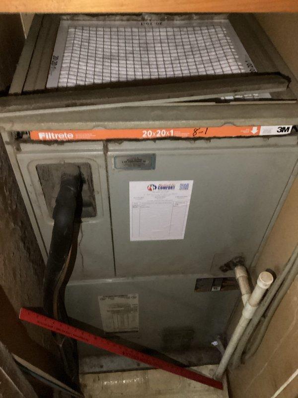 Responded to customer report of intermittent A/C operation. Upon arrival, inspected HVAC system and thermostat operation. Thermostat displayed 75°F with system set to cooling mode. Observed air handler unit with air filter compartment accessible at top of cabinet. Noted 20x20x1 Filtrete filter package on site. Verified system components, checked condensate drainage piping, and confirmed proper thermostat communication with cooling system. Unit operational at time of service with proper temperature control functioning.