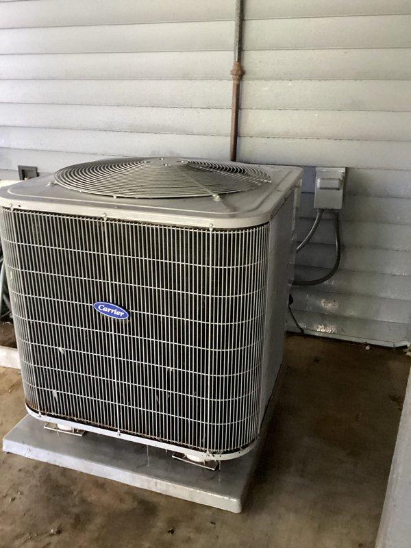 Performed comprehensive cooling maintenance on Carrier outdoor condensing unit. Completed standard CCC Basic Monthly service protocol including system inspection, performance verification, and documentation. Unit operating within normal parameters with proper electrical connections and refrigerant lines secured. Customer requires 16x25x4 filter (not included in service).