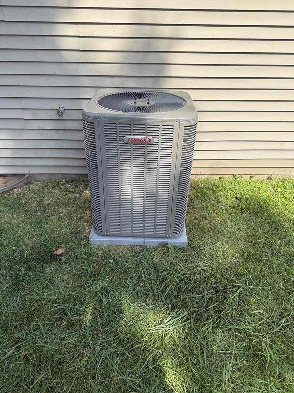 Completed annual cooling maintenance visit on Lennox air conditioning system. Performed comprehensive inspection of outdoor condensing unit and indoor furnace/air handler components, checked all electrical connections, verified proper refrigerant levels, and cleaned condenser coils. Replaced 20x20x1 air filter and confirmed system operational efficiency per manufacturer specifications.