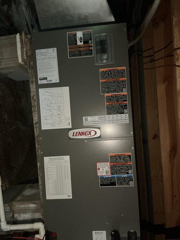 Completed comprehensive AC tune-up and heating system maintenance on 1.5-year-old Lennox HVAC unit. Performed full system inspection, verified all components operating within manufacturer specifications, cleaned and serviced equipment, and confirmed proper airflow through ductwork. System found in excellent condition with no issues or repairs required.
