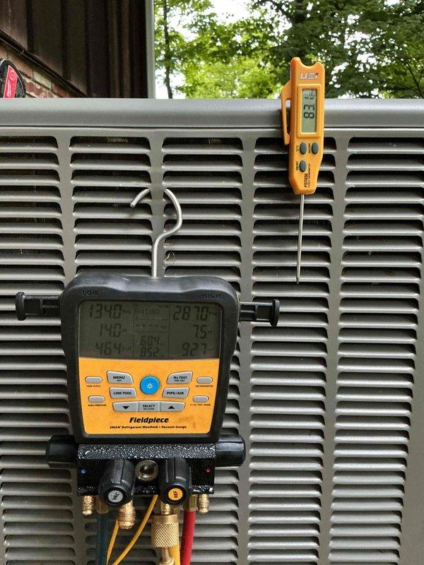 Returned to property to install warranty replacement compressor on outdoor air conditioning unit. Installed new compressor, evacuated refrigerant lines, and recharged system to manufacturer specifications. Performed system startup and diagnostic testing using digital manifold gauges to verify proper refrigerant pressures and temperatures on both low and high sides. Confirmed unit operating within normal parameters and cooling effectively.