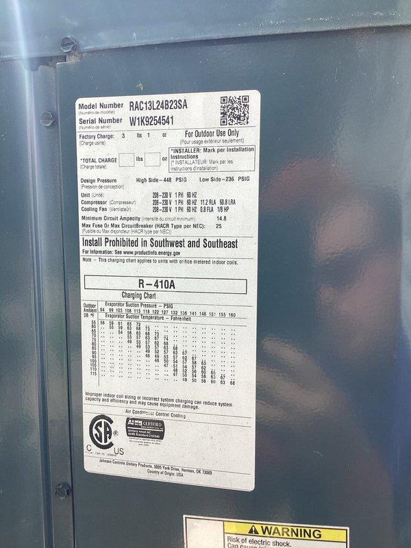 Completed routine cooling maintenance on Goodman model RAC13L2AB23SA condenser unit. Performed standard system inspection, verified refrigerant charge at factory specification of 3 lbs 1 oz R-410A, and confirmed unit operational parameters within manufacturer guidelines. Supplied and documented 16x20x1 AmazonBasics air filter as part of Basic Plus maintenance package.