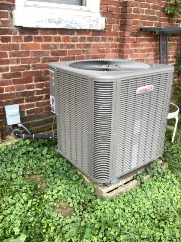 Completed annual cooling maintenance visit on Lennox HVAC system as part of recurring service agreement. Performed comprehensive inspection of indoor furnace/air handler unit and outdoor condensing unit, verified proper operation of all components including refrigerant lines, electrical connections, and airflow systems. Replaced 18x20x1 air filter and documented equipment condition with photos showing both indoor mechanical closet installation and outdoor condenser unit positioned on concrete pad adjacent to building foundation.