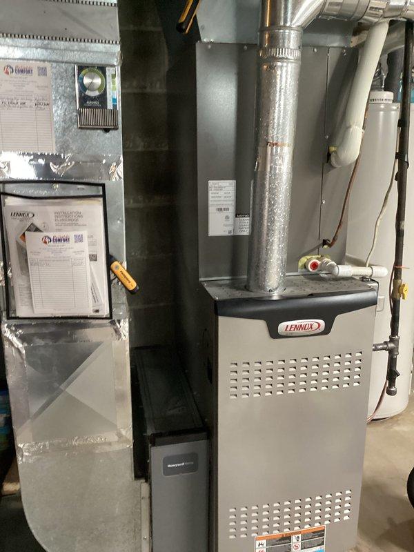Completed Basic Cooling Visit - Monthly recurring maintenance service on residential HVAC system. Performed comprehensive system inspection including electrical measurements using digital multimeter, recording amperage draw of 9.01A on cooling equipment. Inspected Lennox furnace unit and associated air handler in basement mechanical room, verified all ductwork connections and refrigerant lines intact, and confirmed proper system operation. Standard filter size 20x25x4 not included per service agreement parameters.
