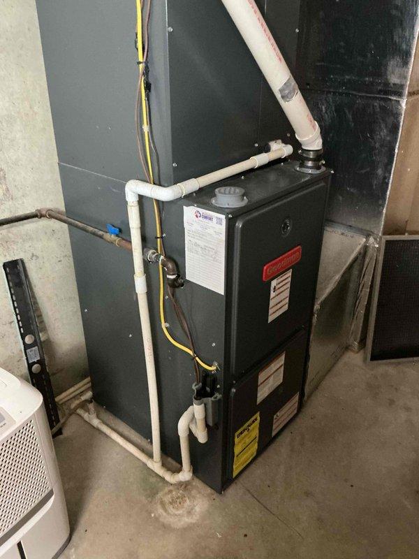 Completed scheduled pre-paid heating maintenance on residential gas furnace system. Performed comprehensive tune-up including inspection of all major components, burner assembly, heat exchanger, blower motor, and gas valve operation. Verified proper combustion, checked and cleaned flame sensor, inspected condensate drain lines and PVC venting system for proper operation. Replaced 24x24x1 pleated air filter with clean filter media. Tested all safety controls, confirmed proper airflow, and verified system cycling. No deficiencies found; unit operating within manufacturer specifications.