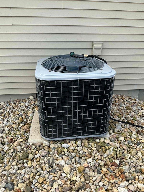 Performed preventative maintenance tune-up on residential outdoor condensing unit for new homeowner establishing regular service schedule. Conducted electrical diagnostics using digital clamp meter to verify proper amperage draw and tested capacitor functionality to ensure system components operating within manufacturer specifications. Inspected condenser coil fins, verified unit level on pad, and confirmed all electrical connections secure.