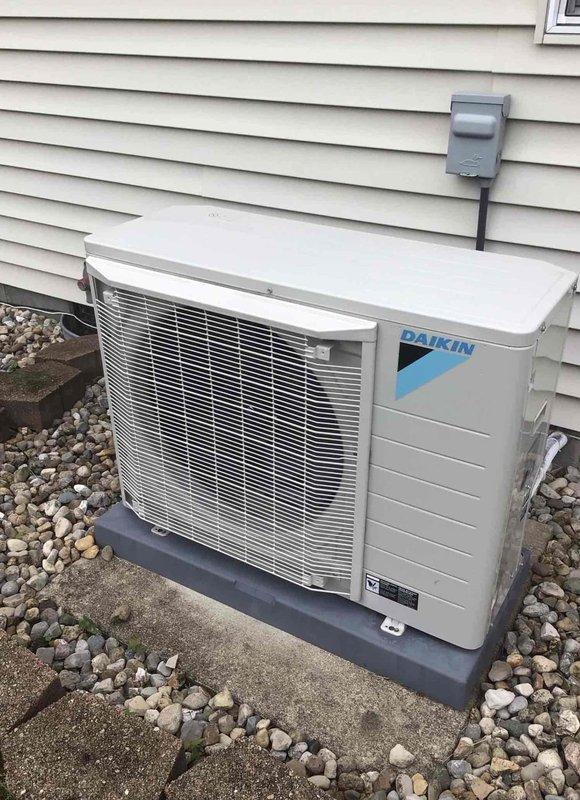 Completed comprehensive CCC Basic Monthly maintenance on Daikin split-system heat pump. Performed standard heating season maintenance protocol including inspection of outdoor condensing unit, verification of electrical disconnect operation, and system operational checks. Unit found in good working condition with no visible damage, proper clearances maintained, and adequate drainage around equipment pad. Filter size noted as 20x20x4, which is not included in basic service package and remains customer responsibility for replacement. All safety labels intact on associated A.O. Smith ProLine water heater observed in mechanical room during service access.