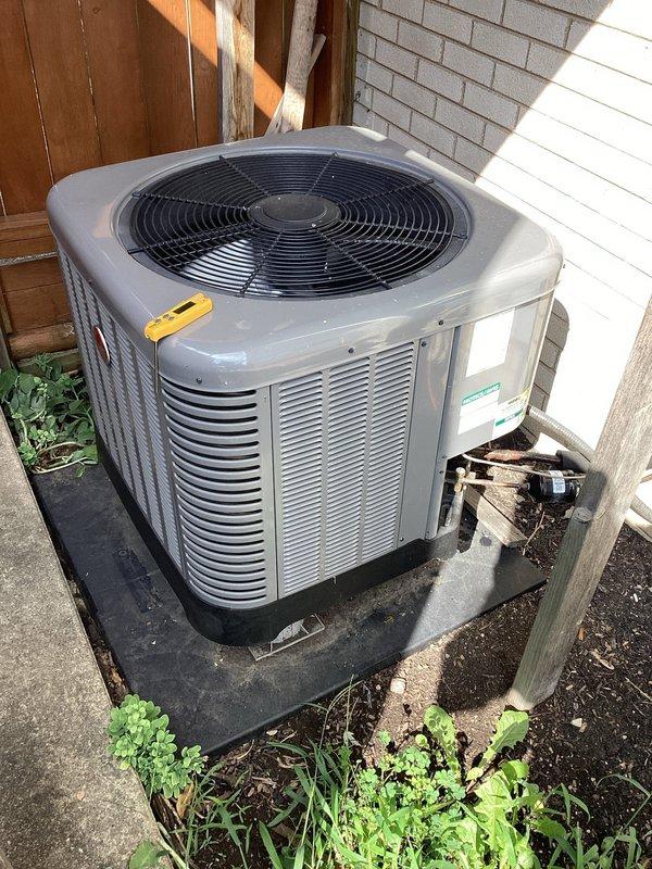 Performed cleaning and check on residential air conditioning system. Inspected outdoor condenser unit, verified proper operation of compressor and condenser fan motor, cleaned coils, and checked refrigerant levels. Confirmed thermostat functioning correctly with accurate temperature readings and proper system response.