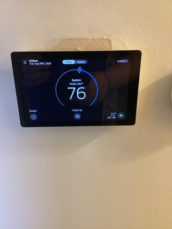 Completed routine HVAC maintenance on Lennox cooling system under active CCC Basic service agreement. Performed standard inspection and system evaluation, verified thermostat operation and temperature control functionality at 76°F cooling setpoint. Customer's 20x20x4 filter size not included in service agreement; noted existing 3M Filtrete filter in place dated 6/27/26.