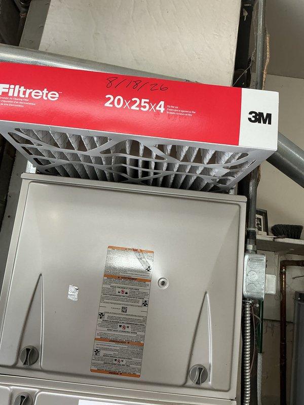Completed scheduled preventative maintenance on residential HVAC cooling system. Performed comprehensive tune-up including inspection of condenser unit motor assembly and heat exchanger coils, which showed normal wear and proper operation. Replaced 20x25x4 3M Filtrete air filter and documented installation date. All system components tested and found operating within manufacturer specifications.