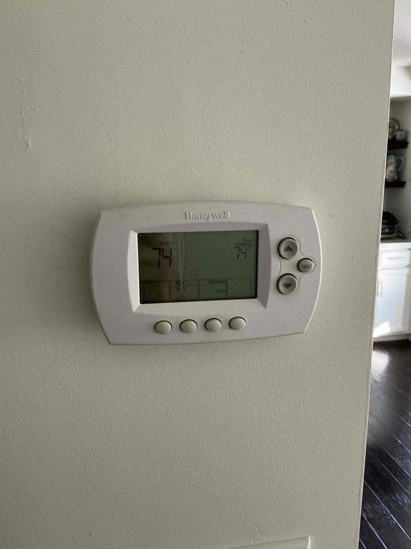 Completed basic monthly cooling maintenance on two HVAC systems. Performed standard cooling season inspections including checking thermostat operation and calibration, verifying temperature readings and system cycling. Measured electrical parameters at outdoor unit using clamp meter to confirm proper amperage draw and system performance. Replaced one 20x20x1 air filter as included in monthly service agreement. Both systems operating within normal parameters with no issues identified during inspection.