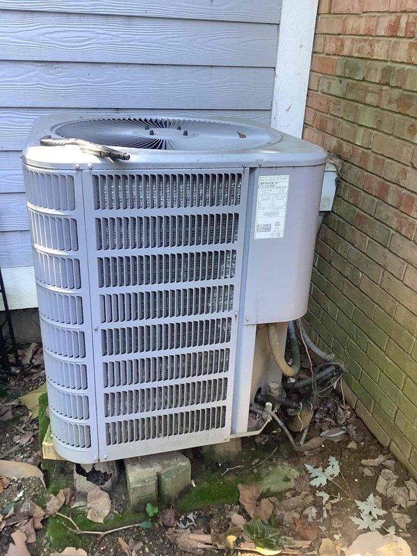 Responded to service call for upstairs air conditioning unit with full drain pan identified during home inspection. Performed diagnostic evaluation of condensate drainage system and tested refrigerant pressures using manifold gauges on R-410A system. Cleared drain line obstruction, verified proper condensate flow, and confirmed unit operational with adequate cooling capacity.