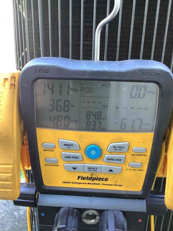 Completed installation of single-zone Lennox mini split system. Performed system startup, verified proper refrigerant pressures and temperatures using digital manifold gauges, confirmed R32 refrigerant charge levels, and tested all operational parameters to ensure equipment is functioning within manufacturer specifications.