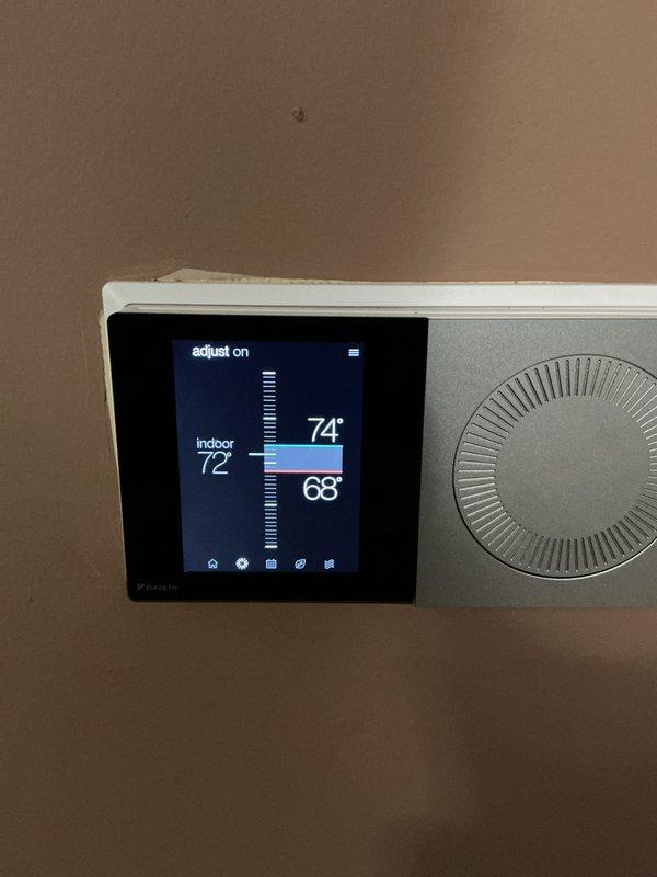 Completed basic monthly HVAC maintenance on cooling system. Performed standard inspection and system checks, verified thermostat operation showing indoor temperature at 72°F with setpoint at 74°F, and confirmed system parameters within normal operating range with temperature readings documented at 179.8°F. Customer to provide 20x25x4 filter as it is not included in this maintenance service.