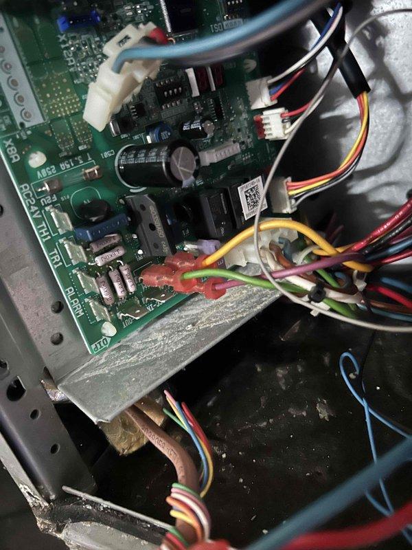 Replaced malfunctioning indoor electronic expansion valve (EEV) and control board on air handler unit, along with outdoor EEV on condensing unit. Disconnected power, removed failed components, installed new EEV assemblies and circuit board, reconnected all wiring harnesses and communication cables, restored power, and verified proper system operation and refrigerant metering control.