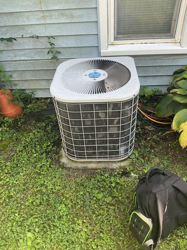 Completed scheduled cooling maintenance on residential air conditioning system. Performed system inspection and documentation, noting electrical terminal corrosion at capacitor connections requiring future attention. Customer-supplied 20x20x4 filter not available for replacement during this visit.