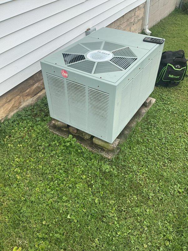 Completed monthly basic cooling maintenance visit on residential HVAC system. Performed standard inspection of outdoor Rheem condensing unit, verified proper operation of fan motor and compressor, and checked refrigerant levels. Replaced 16x20x1 air filter in attic plenum assembly as part of recurring preventative maintenance service. All components operating within normal parameters with no issues identified.